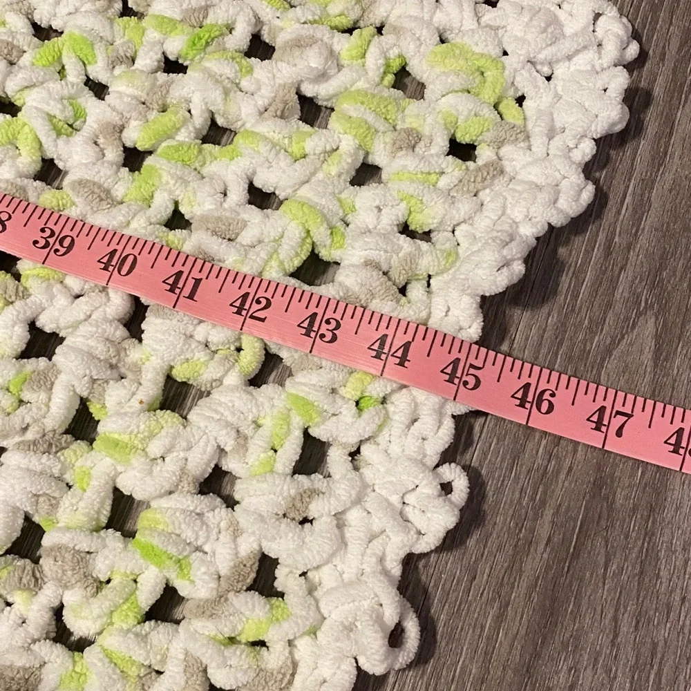 Handmade Crochet Blanket in White Gray and Green